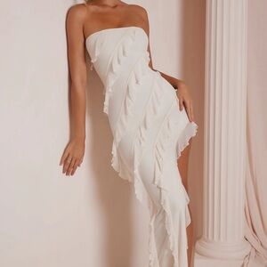 Oh Polly Ivory Strapless Ruffle Dress